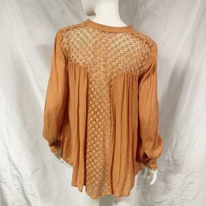 FREE PEOPLE Orange Crochet Back Blouse Top